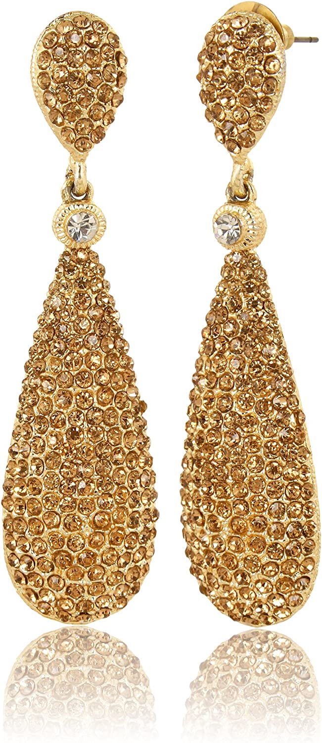 Moonstruck Costume Jewelry Women's Champagne Diamond Golden Dangle Drop Earrings - Image 2